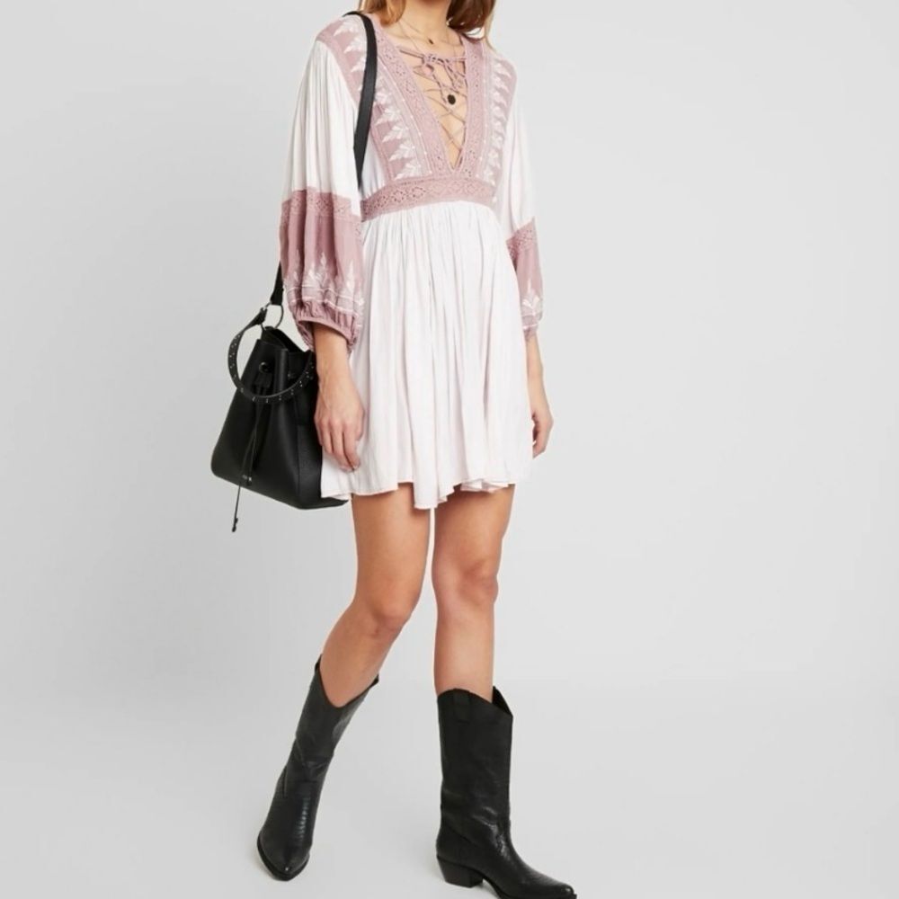 NWOT Free People Mauve Swoon Turn Heads Fairy Babydoll Mini Dress Size Large